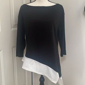 Misslook Black & White Asymmetrical 3/4 Sleeve  Tunic Top Size L